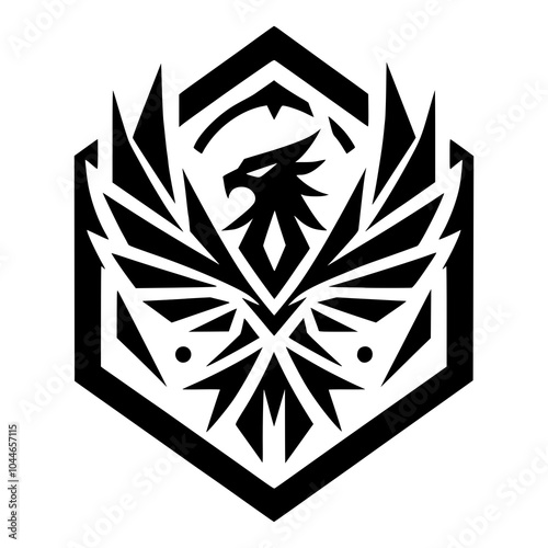 angular badge with a cybernetic phoenix