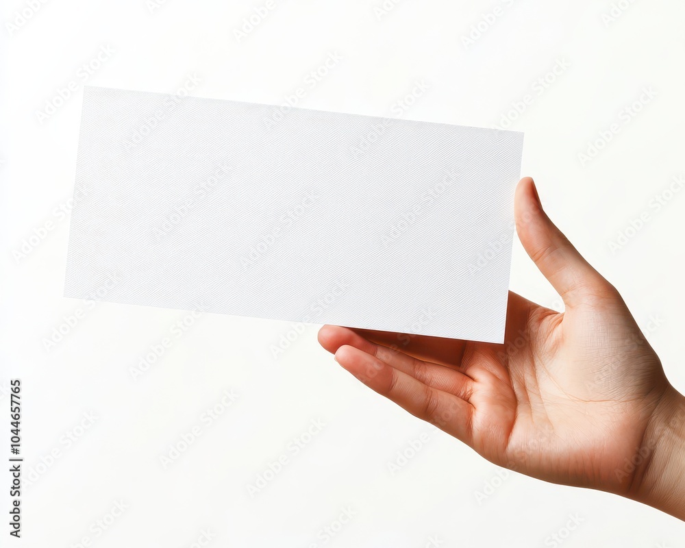 Obraz premium Closeup of hand offering a blank gift certificate, modern and sleek design perfect for promotional use blank gift certificate, hand, modern design