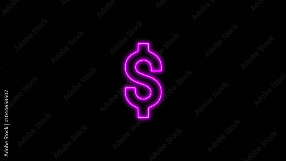 Obraz premium Neon American dollar currency on black background .Money invest finance. dollar coin icon. Money simple icons