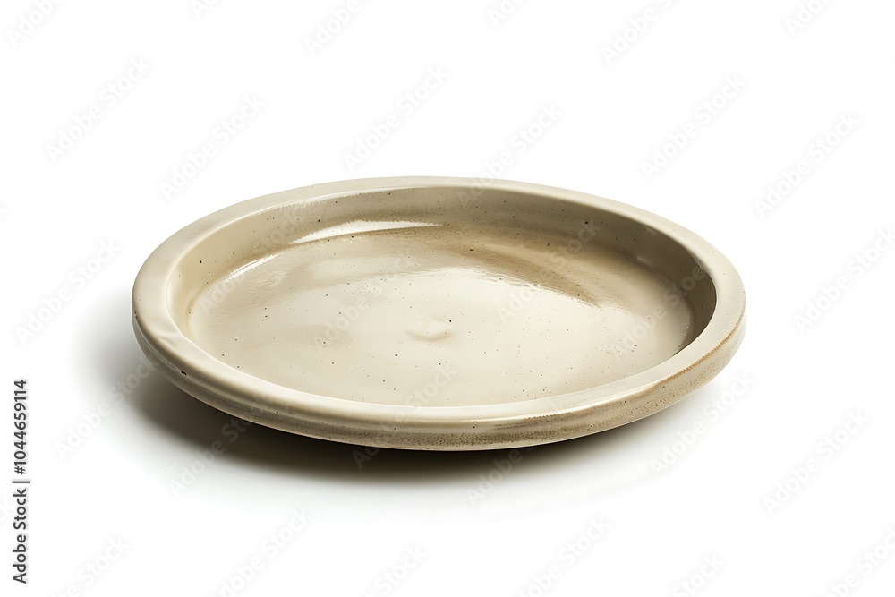 Beige Round stoneware plate isolated on white background Beige Round stoneware plate isolated on white background