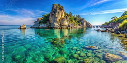 Rock formation in Baia di Trentova, Agropoli, Italy with crystal clear waters and stunning views, rock photo