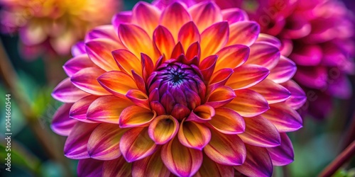 Vibrant macro of a colorful dahlia blossom in purple, dark red, and orange hues , dahlia, flower, bloom, vibrant, macro, colorful