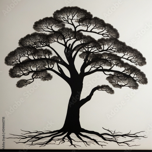 dramatic detailed silhouette of a large spreading oak tree.Tree Oak Linden Tree royalty-free stock illustration.A drawing of a tree with the word tree on it.