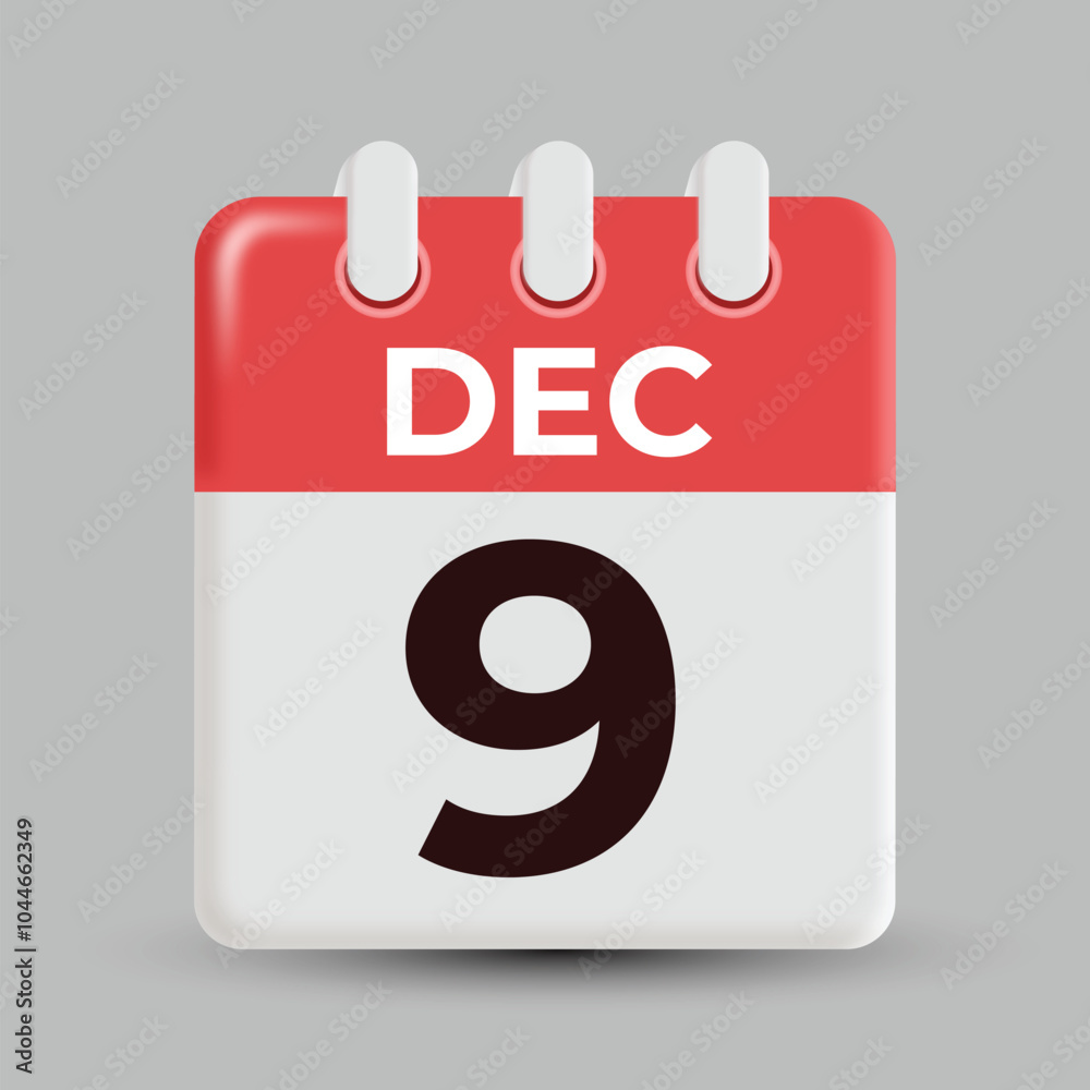 december 9 in Monthly Calendar Design with 3d look december 9 in Monthly Calendar Design with 3d look