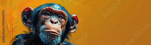 Painting of a monkey with a beard and a mustache, animal background, banner, copy space