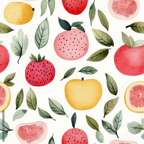 Vibrant Watercolor Fruits Illuminated by Soft Light for a Fresh and Inviting Visual Experience