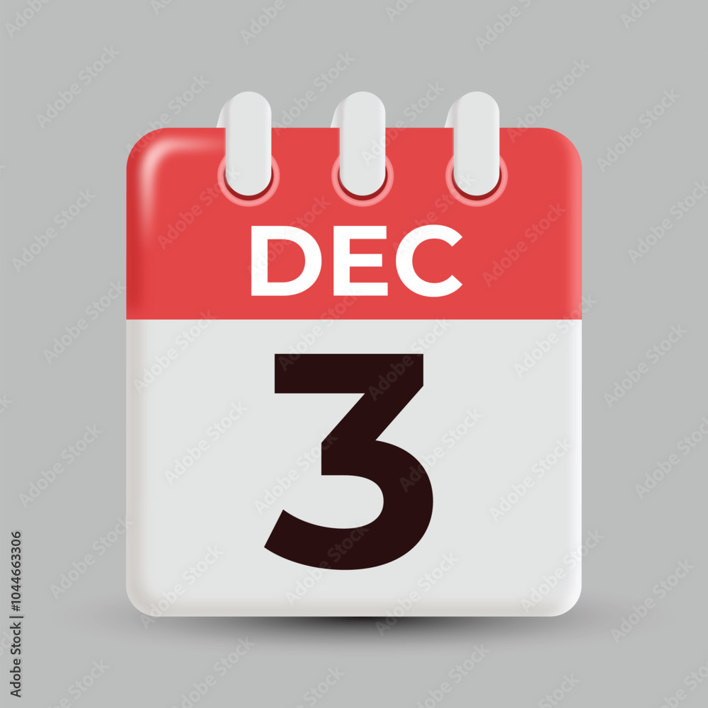 december 3 in Monthly Calendar Design with 3d look december 3 in Monthly Calendar Design with 3d look