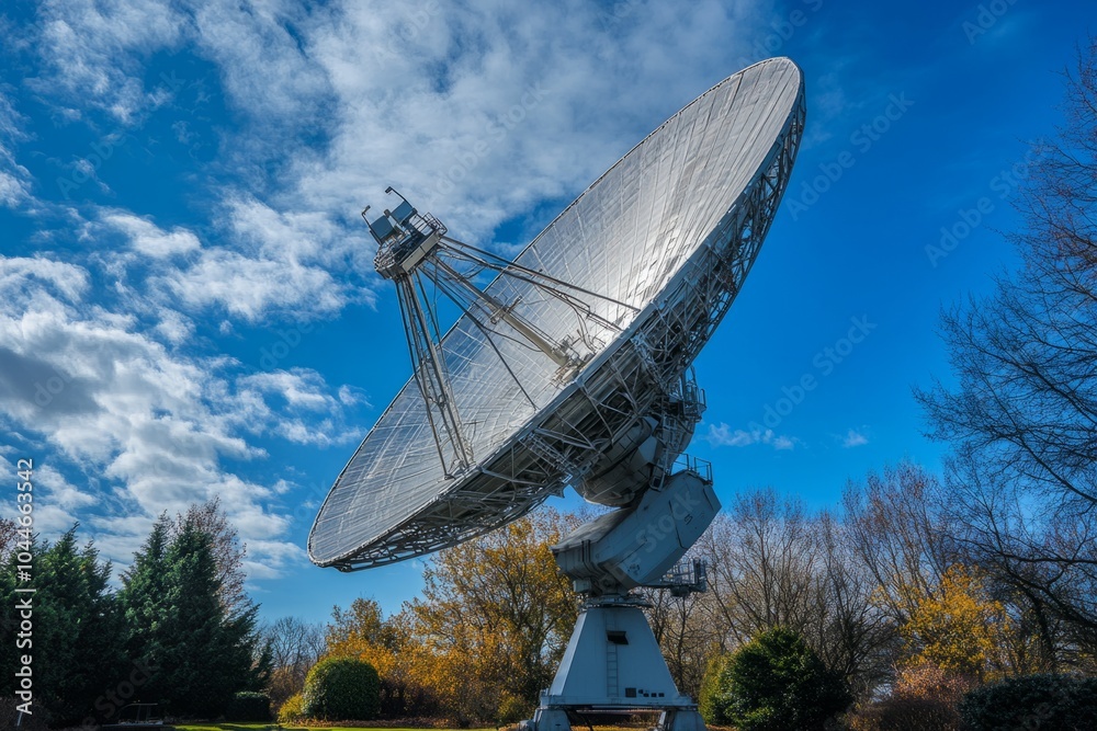 A massive satellite dish reaches toward the sky. It captures signals from space. A symbol of technology and communication. The vibrant clouds add beauty. Generative AI A massive satellite dish reaches toward the sky. It captures signals from space. A symbol of technology and communication. The vibrant clouds add beauty. Generative AI