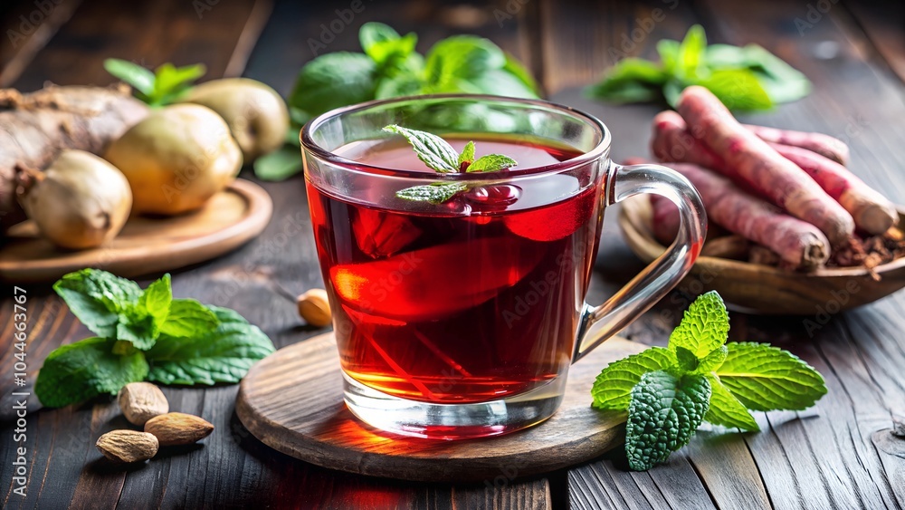 Red tea with mint and ginger veggie, cup of tea with mint. Red tea with mint and ginger veggie, cup of tea with mint.