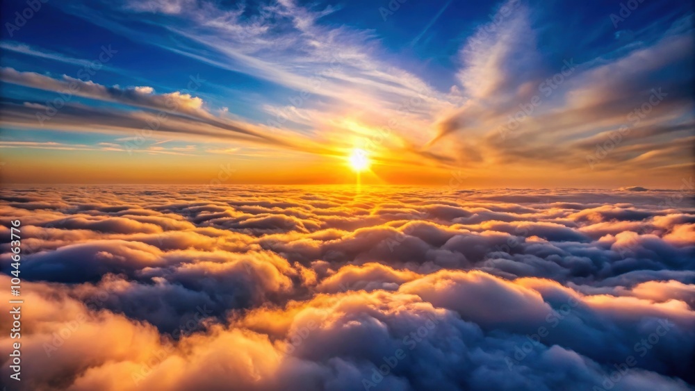 Above the clouds, a stunning sunset casts golden sun rays in the sky , clouds, fly, sunset, sun rays, above, sky, golden Above the clouds, a stunning sunset casts golden sun rays in the sky , clouds, fly, sunset, sun rays, above, sky, golden