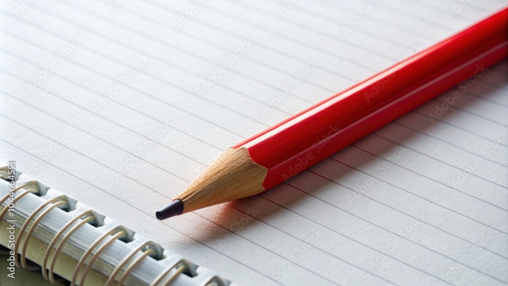 Close up of bright red pencil on blank notebook page, red, pencil, notebook, blank, paper, stationary, school supplies Close up of bright red pencil on blank notebook page, red, pencil, notebook, blank, paper, stationary, school supplies