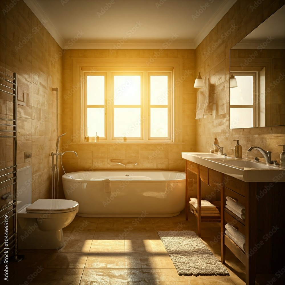 spacious, sunlit bathroom with a freestanding bathtub, double vanity, spacious, sunlit bathroom with a freestanding bathtub, double vanity,