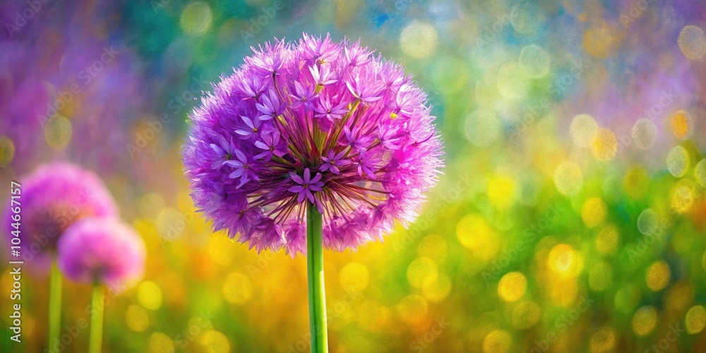 Symmetrical purple meadow onion flower brush strokes painting on white background Symmetrical purple meadow onion flower brush strokes painting on white background