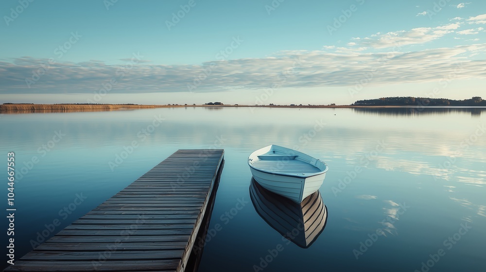 Fototapeta premium Tranquil Minimalistic Boat at Serene Dock