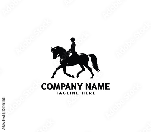 Vector silhouette of a man rider on horse logo. Modern horse with rider logo. Cowboy Riding Horse