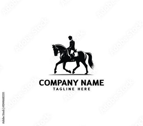 Vector silhouette of a man rider on horse logo. Modern horse with rider logo. Cowboy Riding Horse