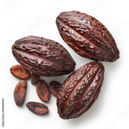 Isolated of cocoa, Brown roasted cocoa beans seeds isolated, cocoa bean isolate, white background, bean isolated on white
