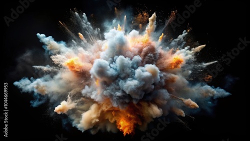 Abstract smoke dust explosion on black background, explosion, smoke, dust, particles, black background, abstract, motion, energy