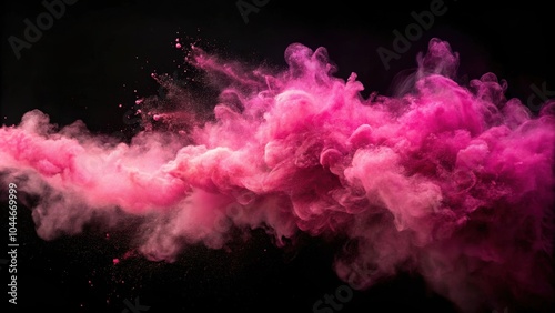 Pink powder dust smoke billowing on a dark black background, pink, powder, dust, smoke, abstract, color, dark, background