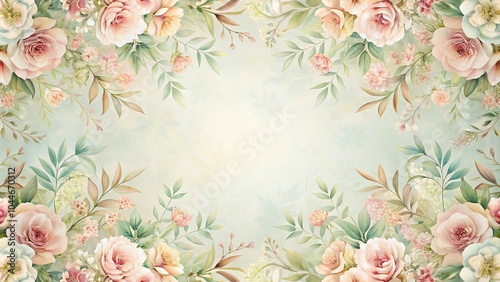 Wallpaper Mural Symmetrical romantic muted pastel soft light floral leaf background wallpaper pattern Torontodigital.ca