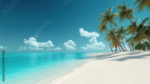 Basic 3D illustration of a lush tropical beach with turquoise water