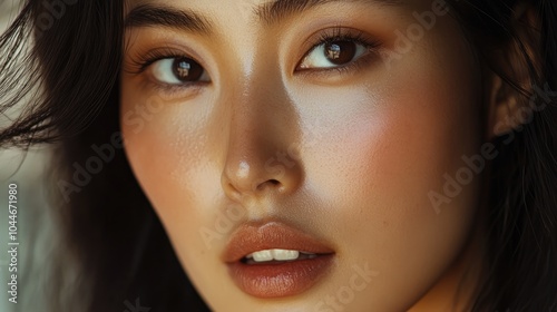 Beautiful Asian woman s face showcasing healthy skincare and radiant skin