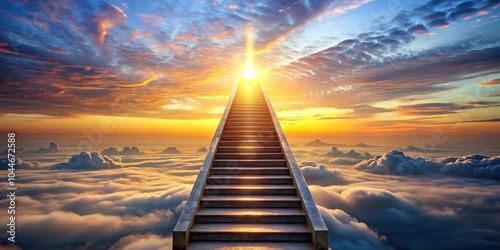 Symmetrical stairway leading to celestial light in glorious sunrise sky