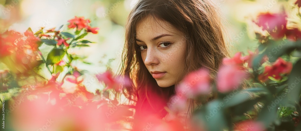 Portrait Of A Beautiful Tourist Girl In The Flower Garden Alone A Solo Expedition Trip Portrait Of A Beautiful Tourist Girl In The Flower Garden Alone A Solo Expedition Trip