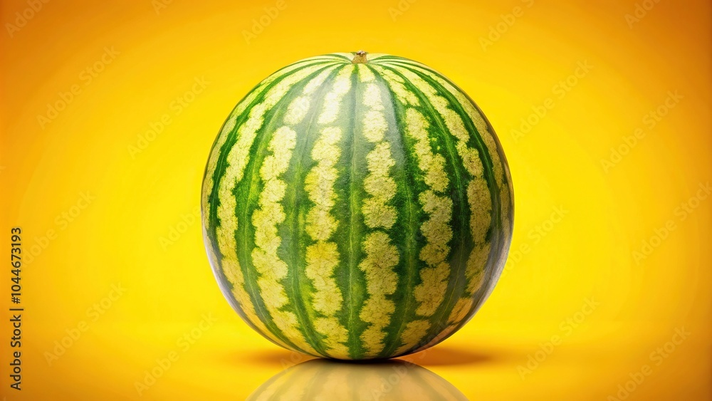Symmetrical striped watermelon with bright yellow spot Symmetrical striped watermelon with bright yellow spot