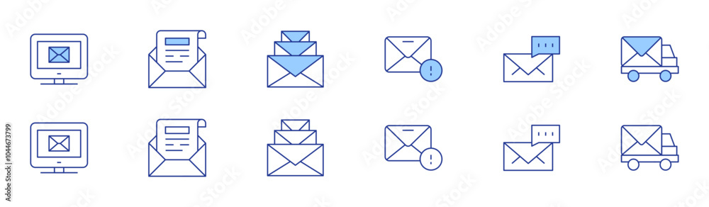 Mail icon set in two styles, Duotone and Thin Line style. Editable stroke. mail, mail truck, email, emails Mail icon set in two styles, Duotone and Thin Line style. Editable stroke. mail, mail truck, email, emails