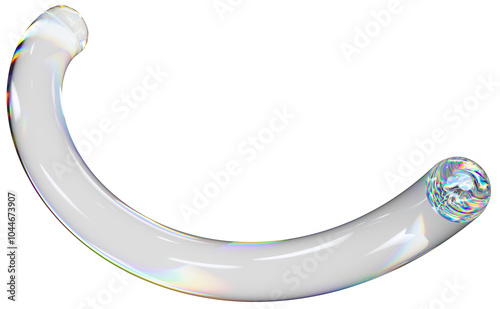Transparent glossy spiral with dispersion effect, 3d abstract helix shape. Trendy rainbow colors reflection glass.