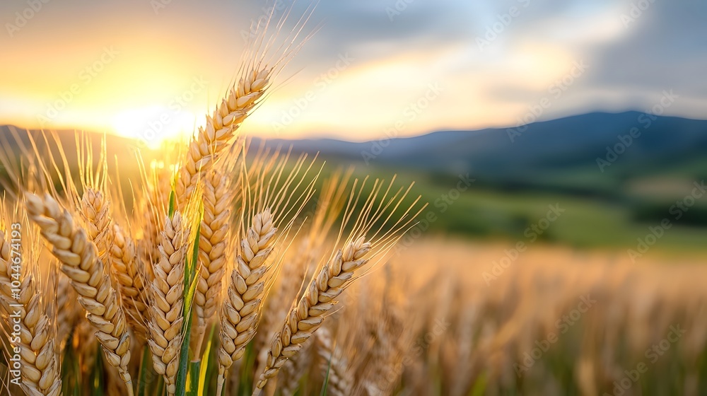 Golden wheat fields stretching out beneath the soft evening light swaying gently in rhythm with the breeze in a serene and tranquil pastoral landscape vista Golden wheat fields stretching out beneath the soft evening light swaying gently in rhythm with the breeze in a serene and tranquil pastoral landscape vista