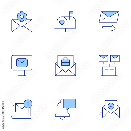 Mail icons set. Line Duotone style, editable stroke. confirmation, email, emails, hired, receive, mail, mailbox, notification