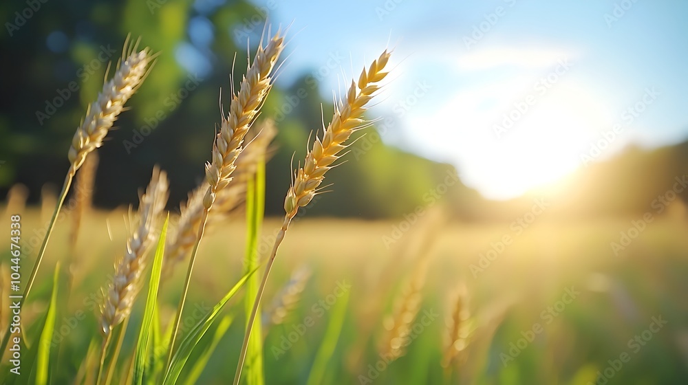 Peaceful wheat field glowing in the soft evening light with the gentle breeze making the golden stalks sway gracefully Peaceful wheat field glowing in the soft evening light with the gentle breeze making the golden stalks sway gracefully