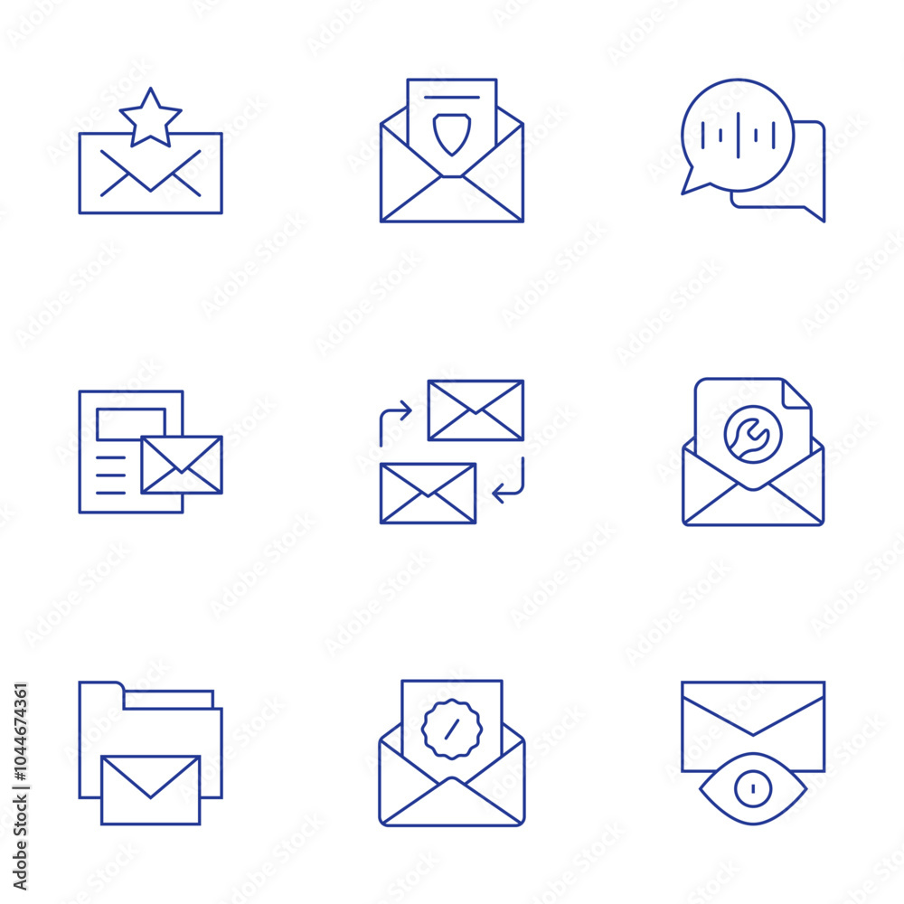 Mail icons set. Thin Line style, editable stroke. audio message, email, email marketing, folder, mail Mail icons set. Thin Line style, editable stroke. audio message, email, email marketing, folder, mail