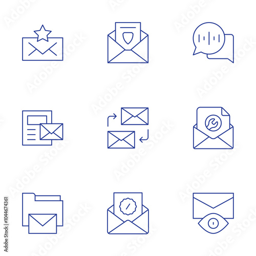 Mail icons set. Thin Line style, editable stroke. audio message, email, email marketing, folder, mail