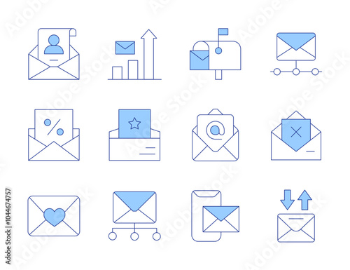 Mail icons. Line Duotone style, editable stroke. email, envelope, mail, mailbox, newsletter, rejection, stats, web mail