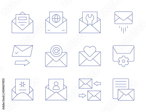 Mail icons. Thin Line style, editable stroke. business, email, emails, letter, mail, newsletter, receive, test results