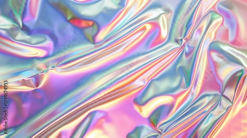 Photo of Holographic iridescent effect silk material close up. Background texture for backdrops or mapping