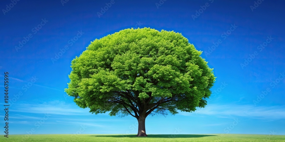 Symmetrical tree with green leaves and blue sky Symmetrical tree with green leaves and blue sky