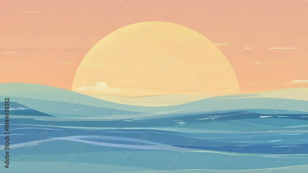 serene meditative ocean animation gentle atmosphere creating Minimal waves calm peaceful sunset art wave cartoon dream simple surreal motion background