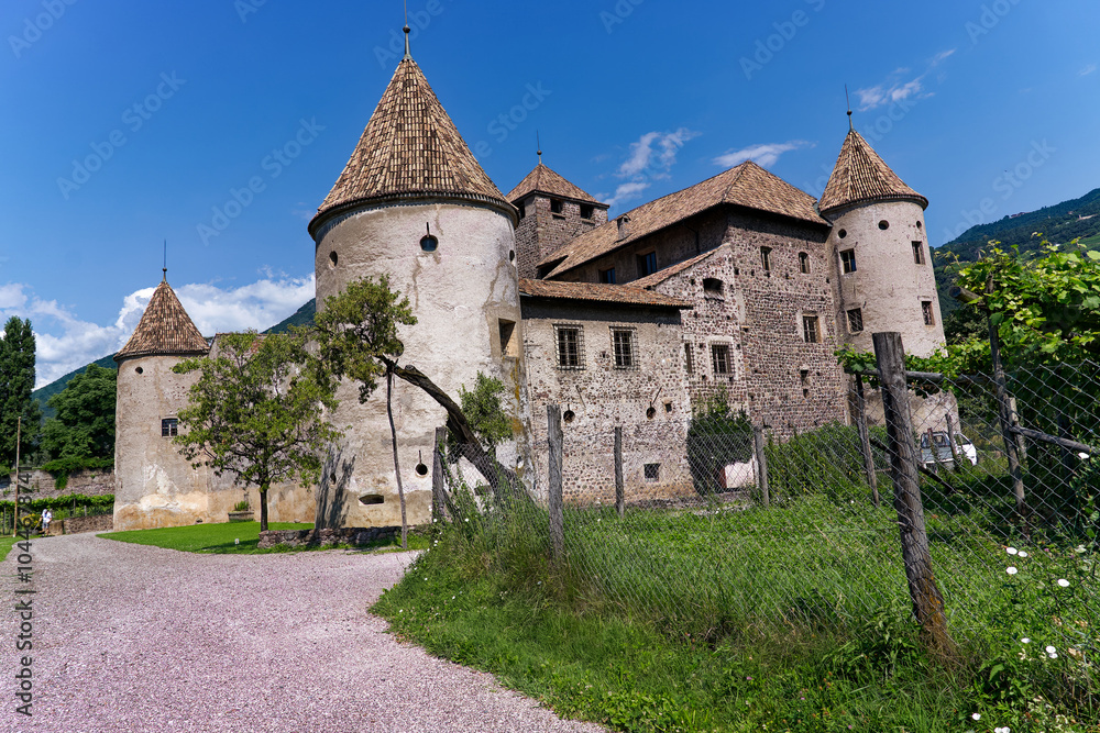 Scenic view of medieval castle named Maretsch Mareccio at Italian City of Bozen on a sunny summer day. Photo taken July 17th, 2024, Bolzano Bozen, Italy. Scenic view of medieval castle named Maretsch Mareccio at Italian City of Bozen on a sunny summer day. Photo taken July 17th, 2024, Bolzano Bozen, Italy.