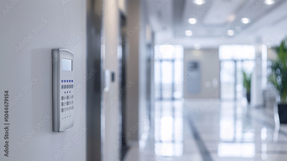 Security System Keypad in Modern Office Building Hallway Security System Keypad in Modern Office Building Hallway
