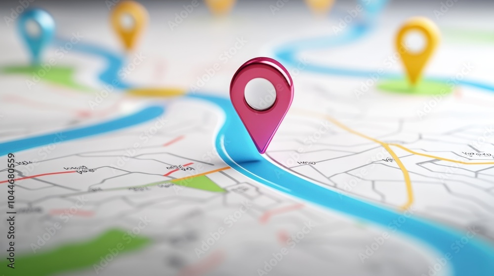 Colorful Map Pins on Street Map Colorful Map Pins on Street Map