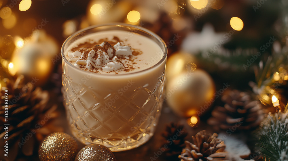 Eggnog with Cinnamon and Pine Cones in Festive Decor