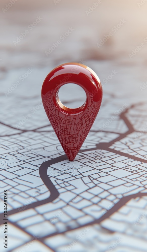 Red Map Pin on City Map Close-Up Red Map Pin on City Map Close-Up