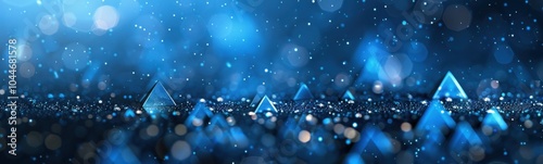 Many blue triangles that are on a blue background, banner, copy space