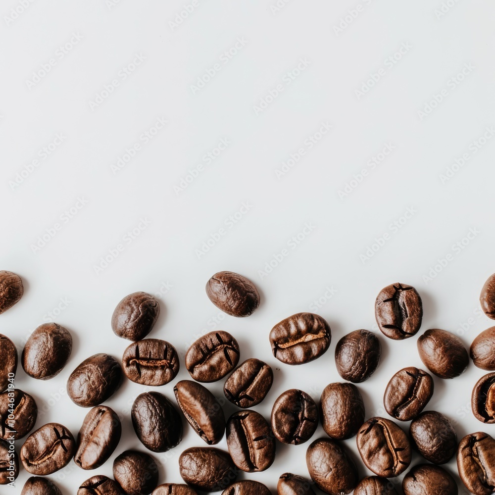 Close up of roasted coffee beans on white background. Close up of roasted coffee beans on white background.