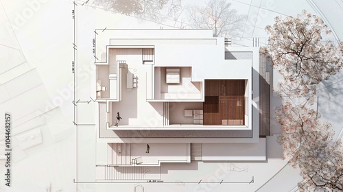 Top View of Modern House Design with Floorplan