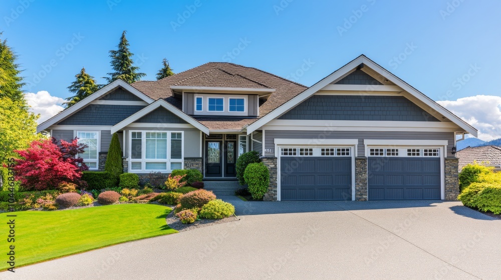 Elegant Suburban Home with Clean Lines and Greenery